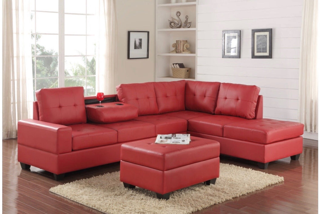 2 Heights- Sectional + Ottoman Set Red