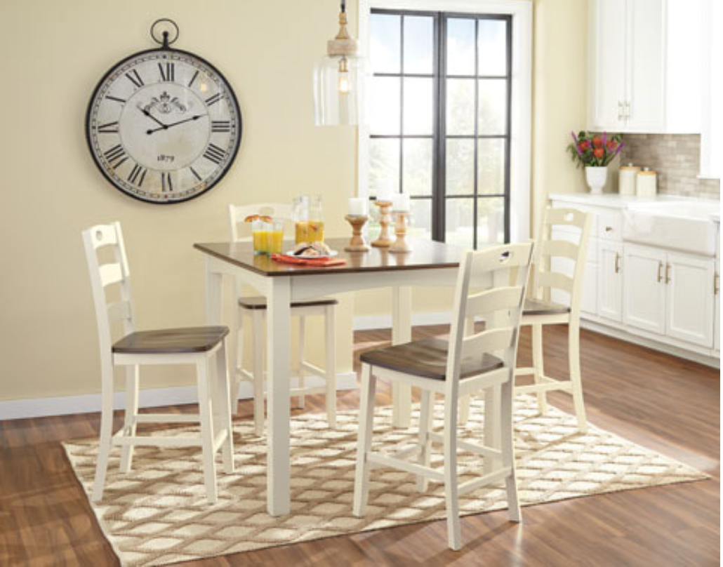 Brown & Creme Pub Table + 4 Chairs