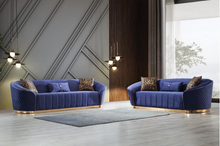 Load image into Gallery viewer, Aster Blue Velvet Sofa &amp; Loveseat
