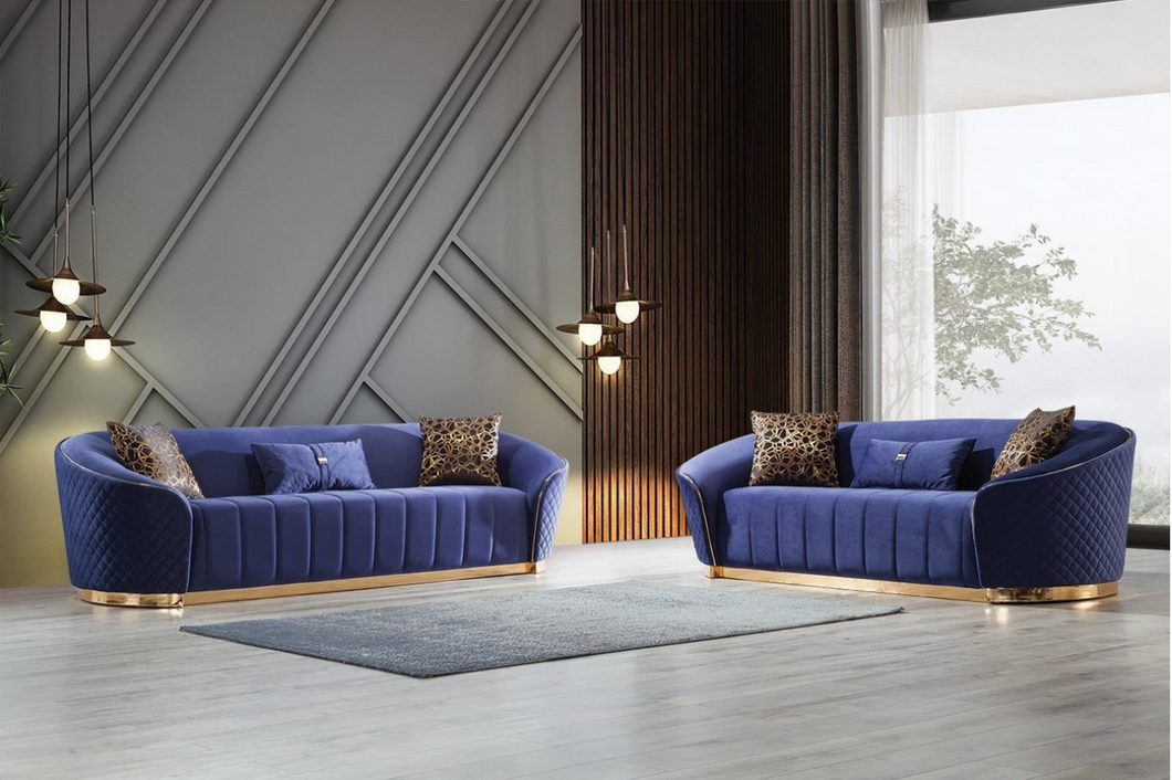 Aster Blue Velvet Sofa & Loveseat